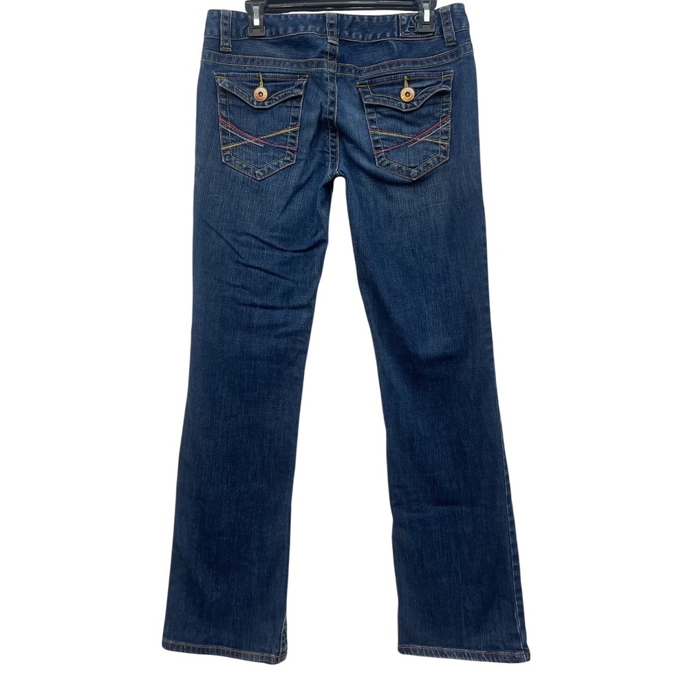 Aeropostale Chelsea Skinnyโ Bootcut Jeans 9/10 Rainbow Stitch Flap Pocket Y2K